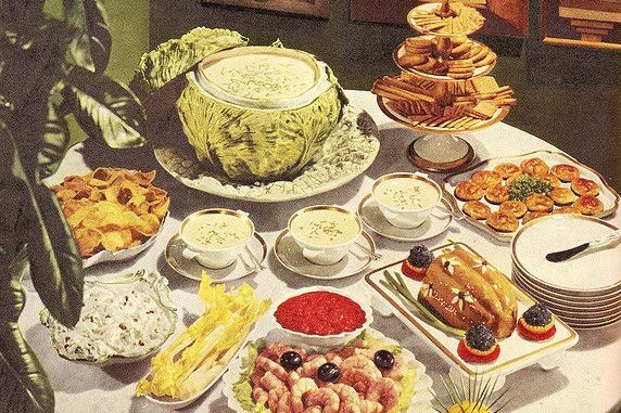 image of 1960s table with appetizers