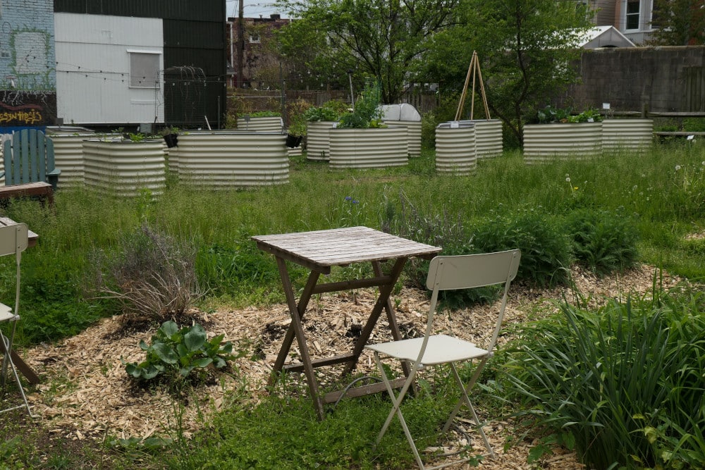 Community garden and table and chair