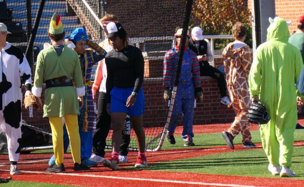 Softball players in costumes
