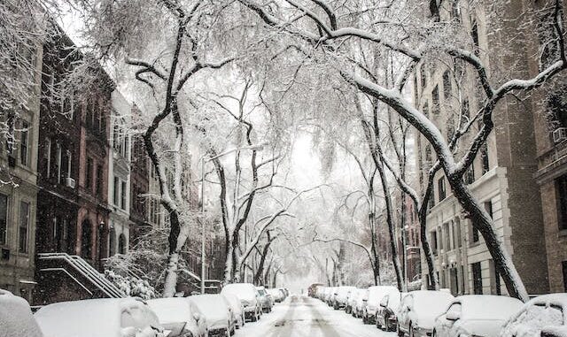 Photo of a snow-covered city street.