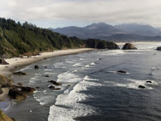 A photograph of the Oregon coast in the Ecola State Park area.